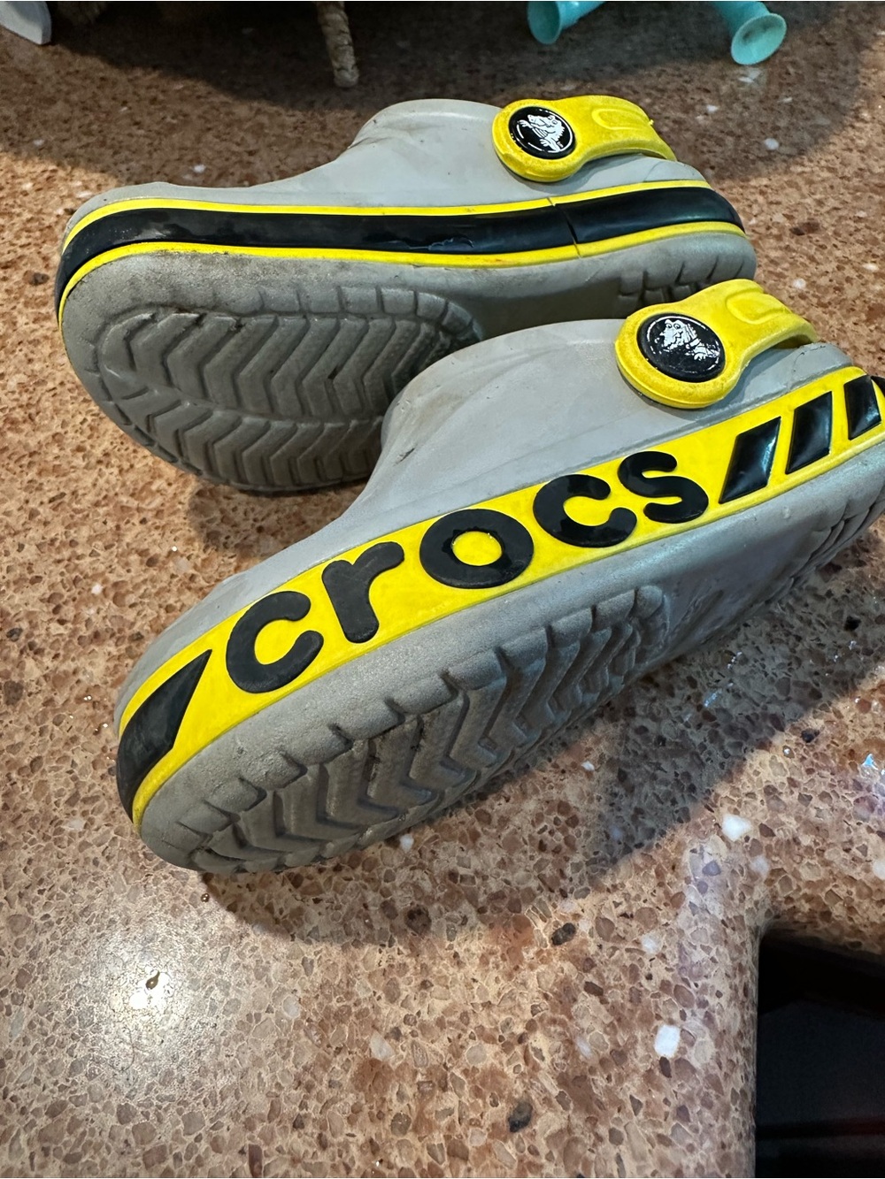 CROCS Kids Gray and Yellow Platform Clogs